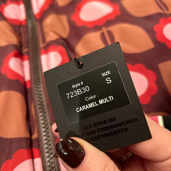 Anna Sui Women's Caramel Multi Full Zip Stand Up Collar Puffer Jacket Size S - Picture 6 of 7